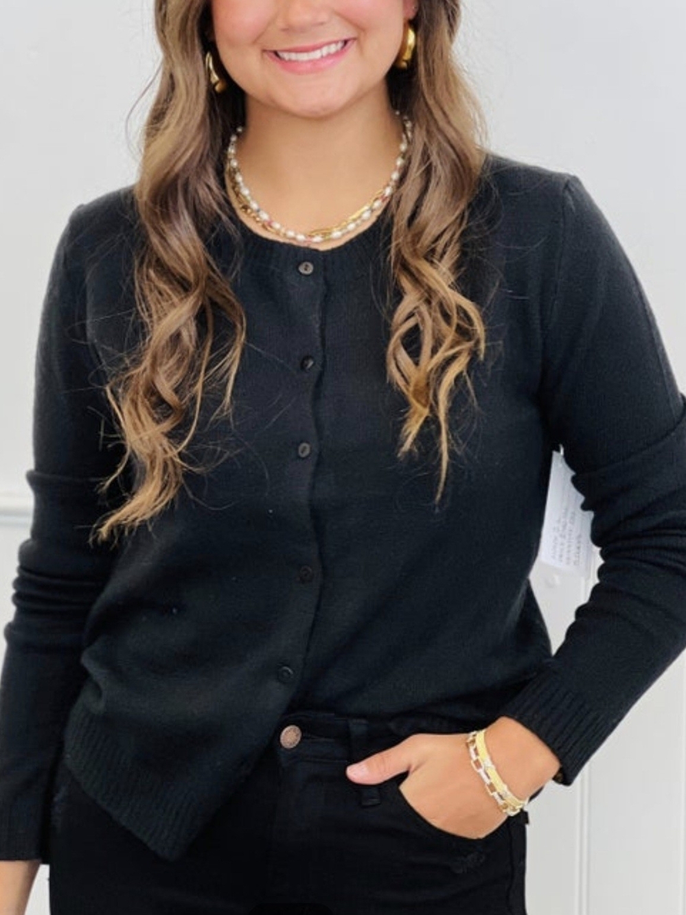 Double Zero Black Crewneck Button Cardigan Sweater - Women Size Large